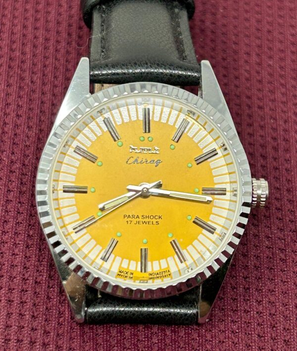 HMT Chirag Hand Winding Yellow Dial 17 Jewels Indian Made Men's Wrist Watch - Image 2