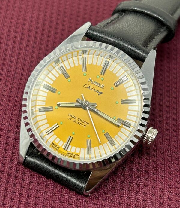 HMT Chirag Hand Winding Yellow Dial 17 Jewels Indian Made Men's Wrist Watch