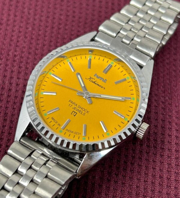 HMT Kohinoor Hand Winding Yellow Dial 17 Jewels Indian Made Men's Wrist Watch - Image 2