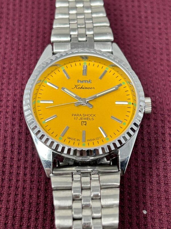 HMT Kohinoor Hand Winding Yellow Dial 17 Jewels Indian Made Men's Wrist Watch - Image 3