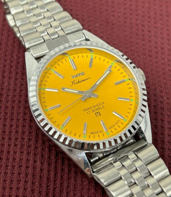 HMT Kohinoor Hand Winding Yellow Dial 17 Jewels Indian Made Men's Wrist Watch