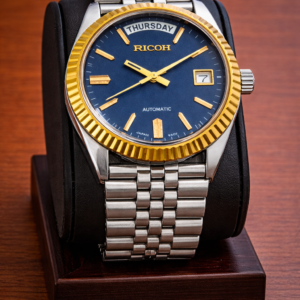Vintage Rare Ricoh Automatic Day/Date 21 Jewel Blue dial Men's Wrist Watch